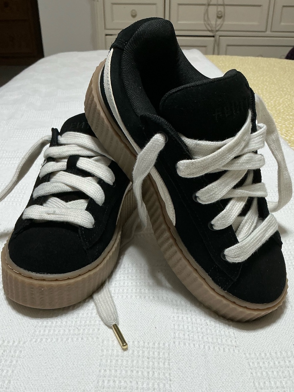 EUC Puma FENTY by Rihanna Black Suede Creeper Sneakers Size 6.5
